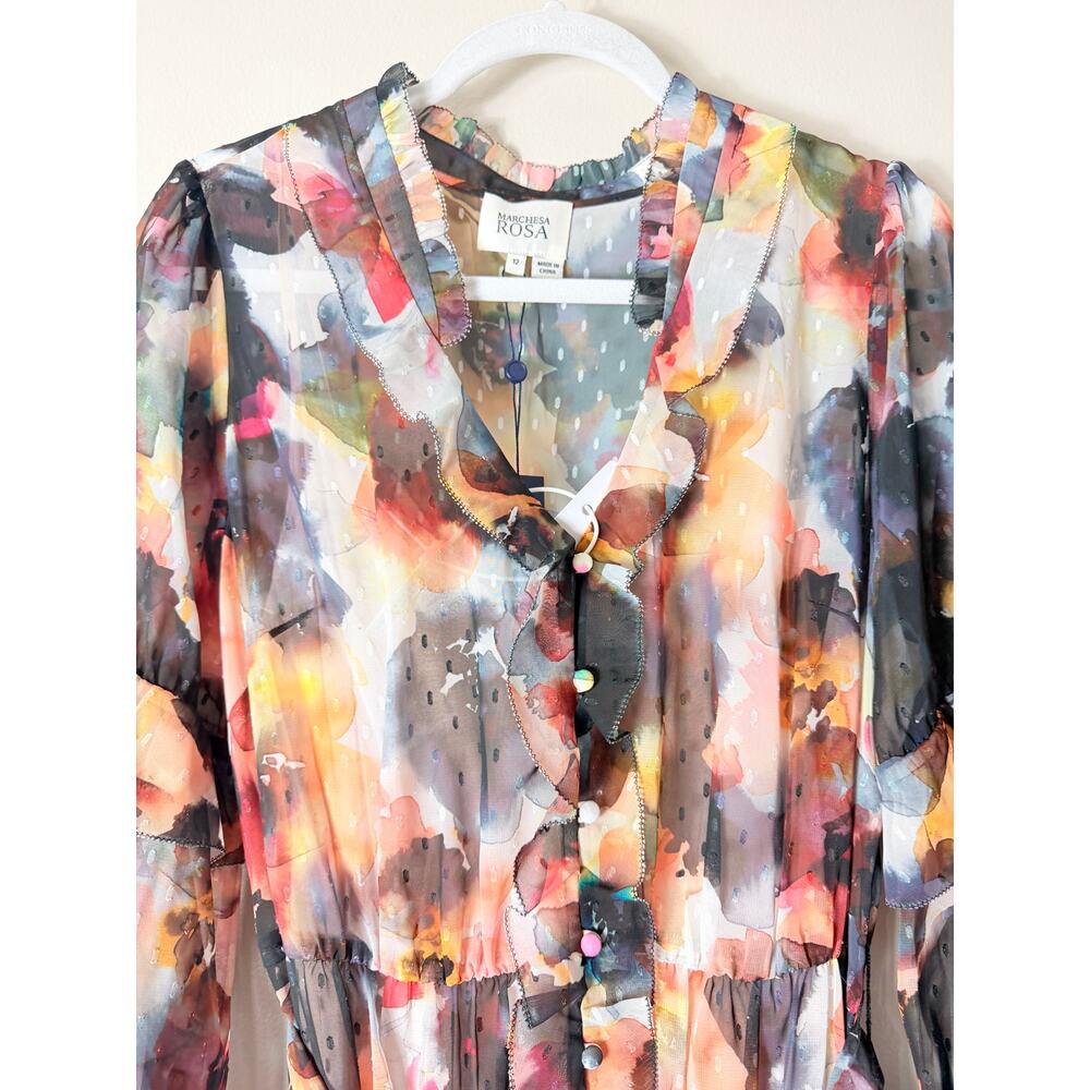 NWT MARCHESA ROSA DRESS WEDDING GUEST ABSTRACT FLORAL ASYMMETRIC MAXI SPRING - Picture 8 of 16